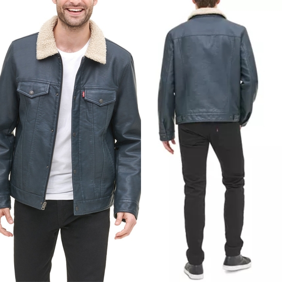 LEVI'S MEN FAUX LEATHER TRUCKER JACKET - Picture 2 of 10